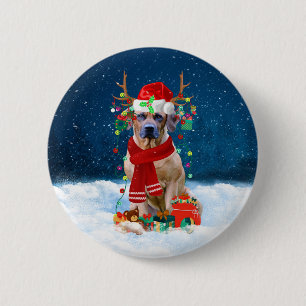 Macaron Rond 5 Cm Rhodesian Ridgeback Chien dans neige cadeau de Noë