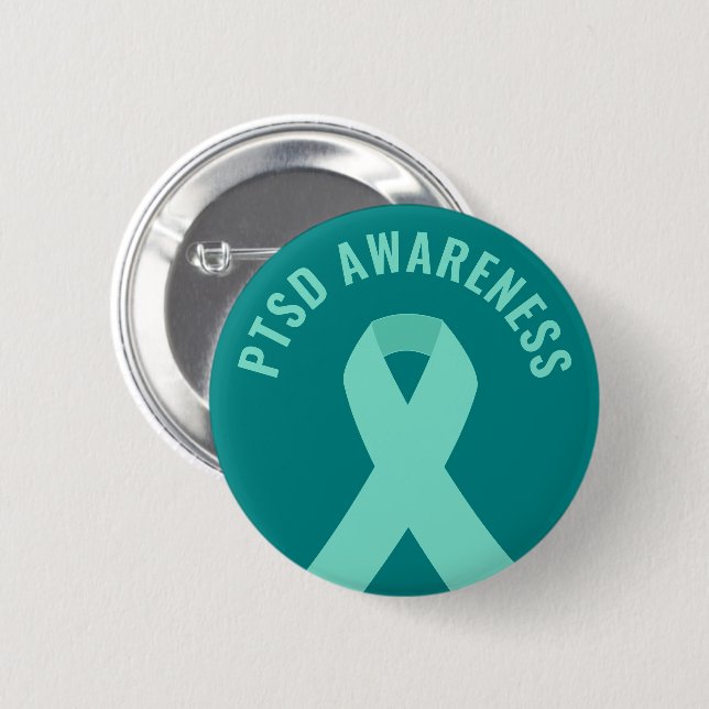 Macaron Rond 5 Cm Ribbon de sensibilisation au SSPT Turquoise (Devant & derrière)