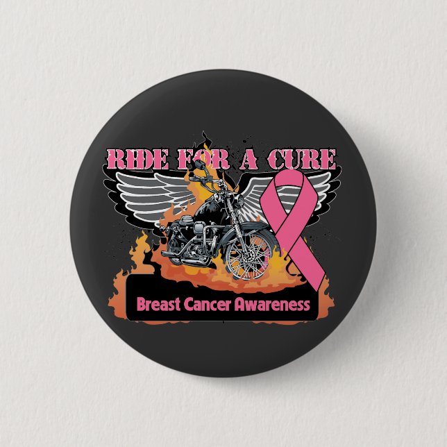 Macaron Rond 5 Cm Ride For a Cure - Cancer du sein (Devant)
