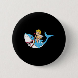 Macaron Rond 5 Cm Riding Cupid Shark Valentines Jour Amusants Garçon