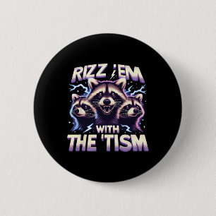 Macaron Rond 5 Cm Rizz Em avec le Tism Drôle Rainbow Racoon Autisme