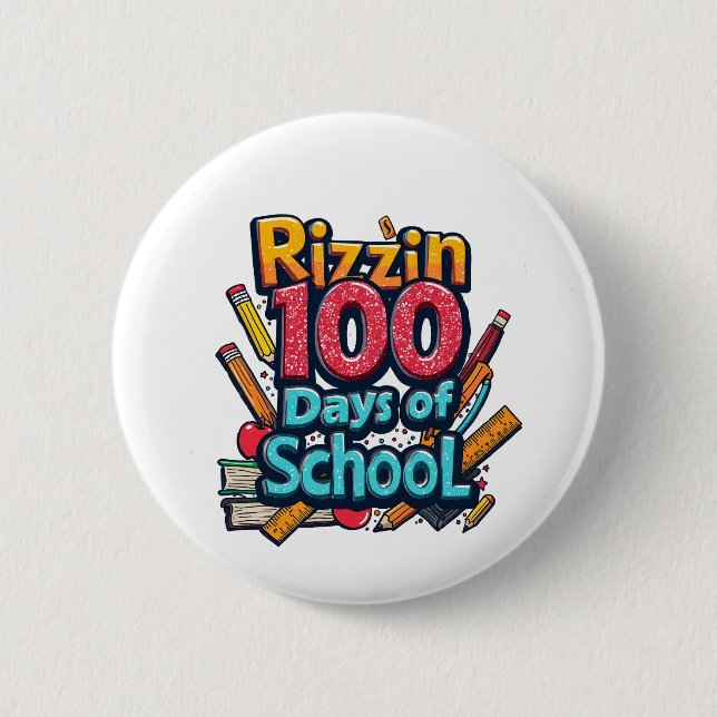 Macaron Rond 5 Cm Rizzin 100 jours de l'école Gen Alpha Funny (Devant)