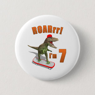 Macaron Rond 5 Cm ROAR I'm 7 Skateboard T-Rex Kid Anniversaire