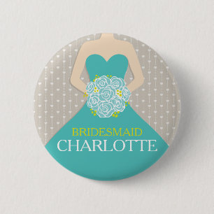 Macaron Rond 5 Cm Robe d'aqua de Bridesmaid nommé bouton d'épingle m