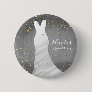 Macaron Rond 5 Cm Robe de Mariée Moderne Confettis Cœurs Enterrement