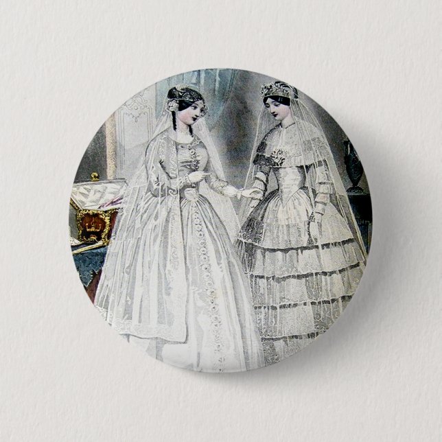 Macaron Rond 5 Cm Robes Mariages blanches antiques (Devant)