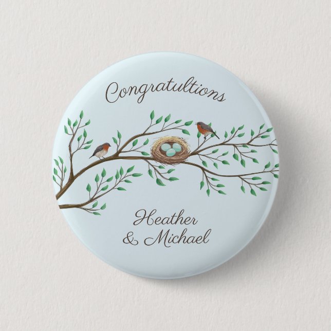 Macaron Rond 5 Cm Robin Oiseaux Nid Oeufs Baby shower de printemps (Devant)