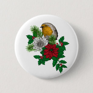 Macaron Rond 5 Cm Robin rouge sur décoration de Noël