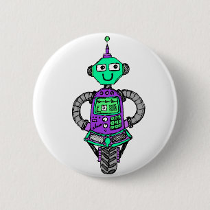 Macaron Rond 5 Cm Robot Arnie, violet et vert