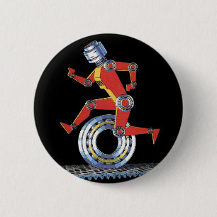 Macaron Rond 5 Cm Robot de science-fiction vintage courant avec roue
