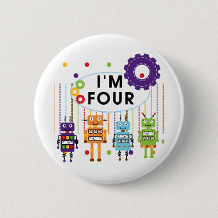 Macaron Rond 5 Cm Robot T-shirts et cadeaux d'anniversaire 4e