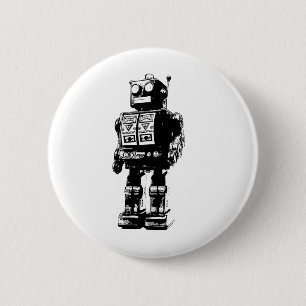 Macaron Rond 5 Cm Robot Vintage noir et blanc