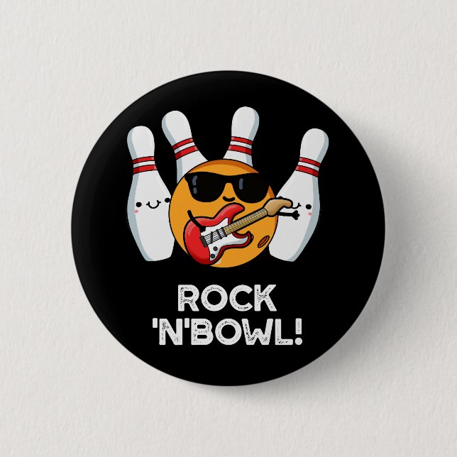 Macaron Rond 5 Cm Rock & Bowl Funny Bowling Pun Dark BG (Devant)