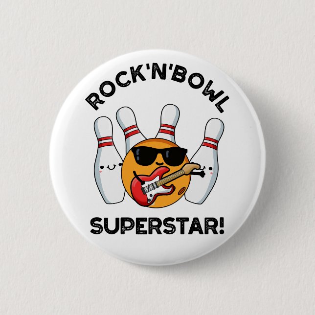 Macaron Rond 5 Cm Rock Et Bowl Superstar Funny Bowling Pun (Devant)