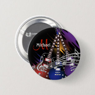 Macaron Rond 5 Cm Rock Guitar Music Button