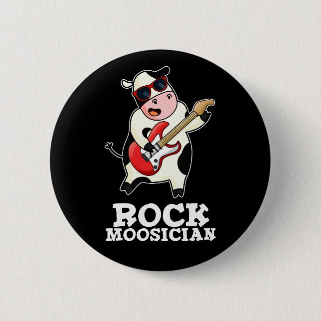 Macaron Rond 5 Cm Rock Moosician Funny Cow Musicien Pun Dark BG (Devant)