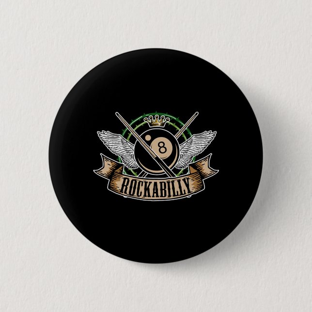 Macaron Rond 5 Cm Rock n Roll Pool Billard 8 Ball Rockabilly (Devant)