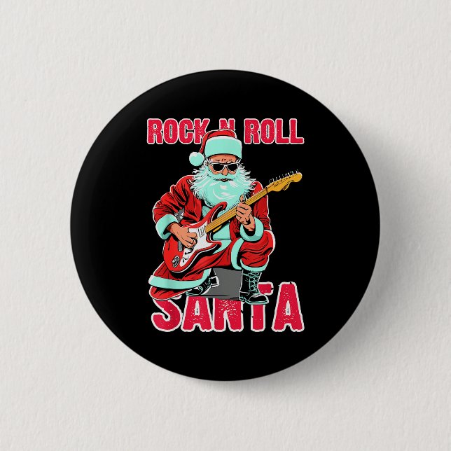 Macaron Rond 5 Cm Rock N Roll Santa Playing Guitar Christmas  (Devant)