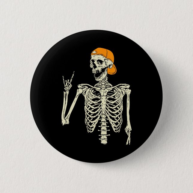 Macaron Rond 5 Cm Rocker Skeleton Casquette Skin Cool Halloween Punk (Devant)
