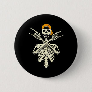 Macaron Rond 5 Cm Rocker Skeleton Patinage Casquette Halloween Hand