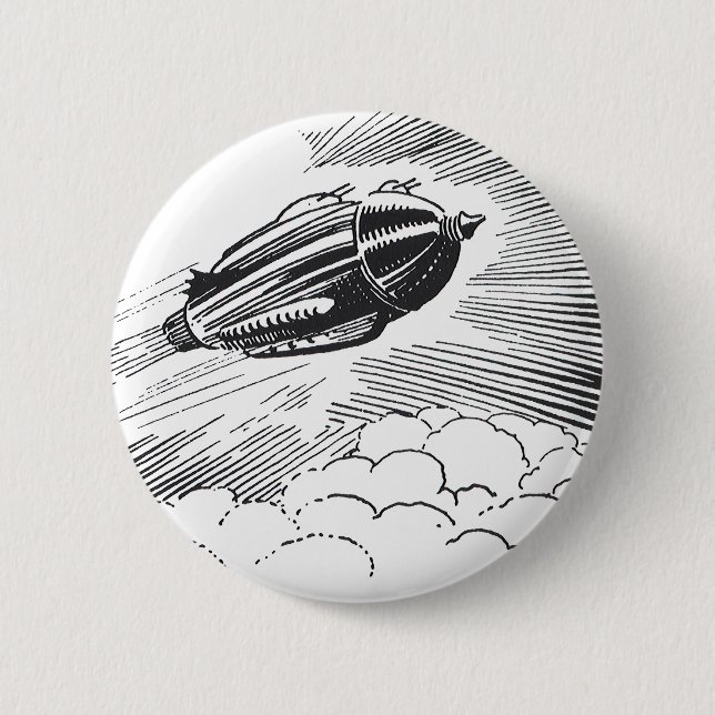 Macaron Rond 5 Cm Rocket de vaisseau spatial de science-fiction vint (Devant)