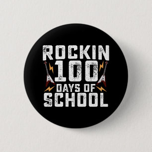 Macaron Rond 5 Cm Rockin 100 jours de l'école Rock Guitare Vintage