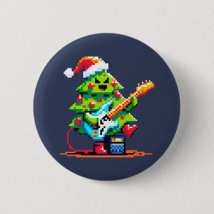 Macaron Rond 5 Cm Rockstar Christmas Tree - Pixel Art Bass Guitare