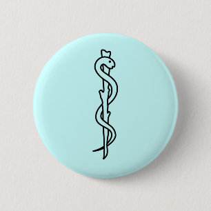 Macaron Rond 5 Cm Rod d'Asclepius [symbole médical]
