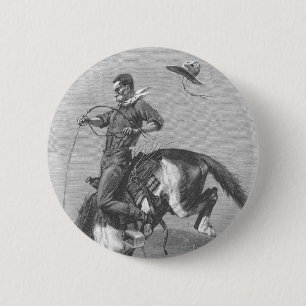 Macaron Rond 5 Cm Rodeo Cowboys vintage, Bucking Bronco par Remingto
