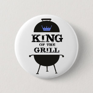 Macaron Rond 5 Cm Roi Du Grill, Couronne Bleue Noire
