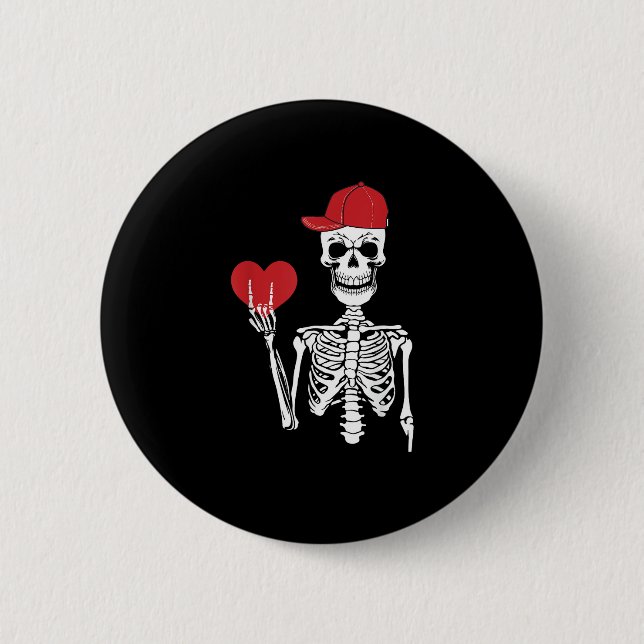 Macaron Rond 5 Cm Roll Skeleton Mains Coeur Valentines Jour Crâne (Devant)