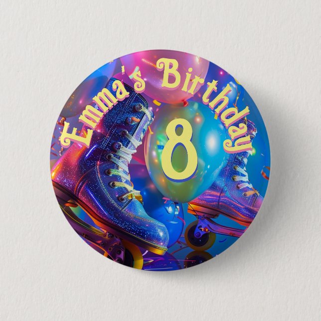 Macaron Rond 5 Cm Roller Skate fête d'anniversaire (Devant)