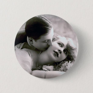 Macaron Rond 5 Cm Romantic Couple Vintage Retro Photo Élégant Amour
