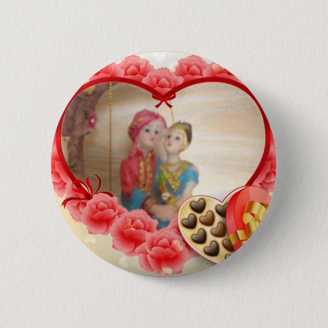Macaron Rond 5 Cm Romantique Amour Coeur Art Imprimer (Devant)