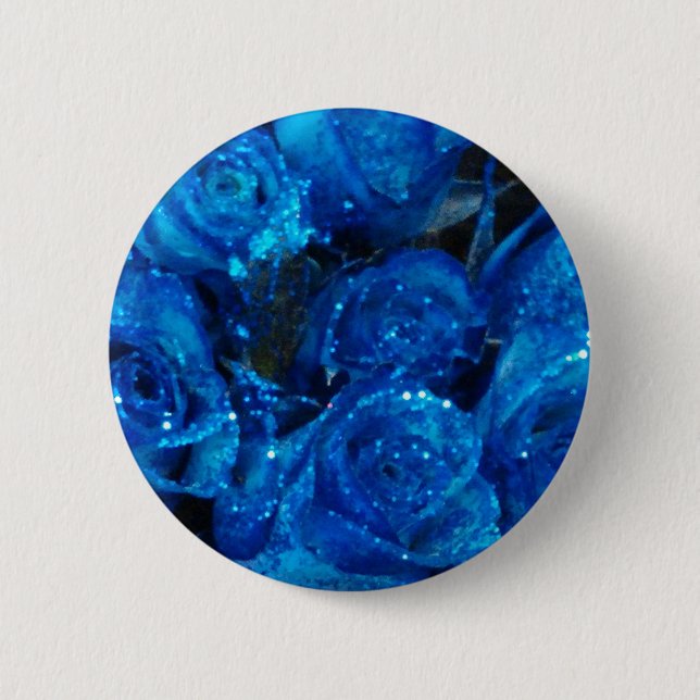 Macaron Rond 5 Cm Romantique Love Blue Glitter Glamour Roses (Devant)