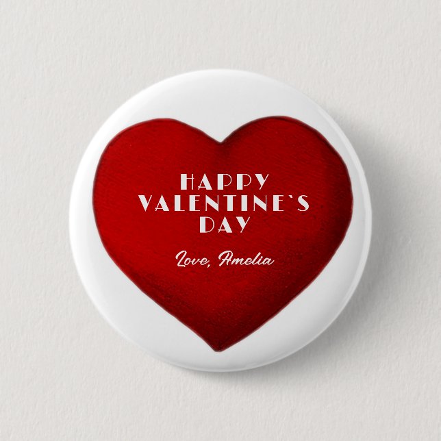 Macaron Rond 5 Cm Romantique Red Heart Name Joyeux Saint Valentin`s  (Devant)