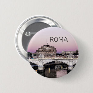 Macaron Rond 5 Cm Rome Italie Castel Sant'Angelo Pont Sunset