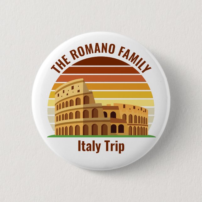 Macaron Rond 5 Cm Rome Italie Famille Voyage Colisée Coucher de sole (Devant)