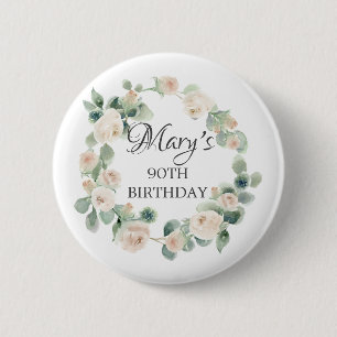 Macaron Rond 5 Cm Rose Blanche Eucalyptus Botanique 90e Anniversaire
