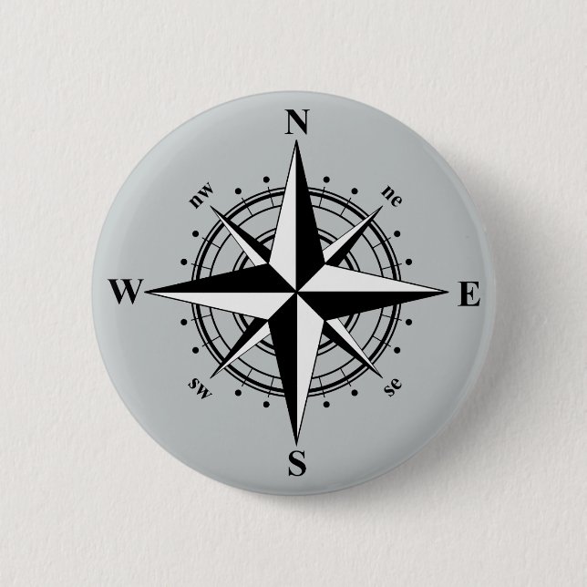Macaron Rond 5 Cm Rose Compass noir et blanc (Devant)