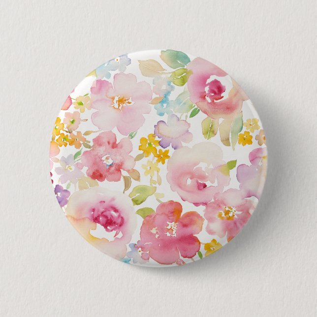 Macaron Rond 5 Cm Rose d'aquarelle du milieu de l'été | floral (Devant)