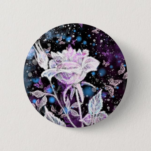 Macaron Rond 5 Cm Rose d'hiver et papillons - Belle (Devant)
