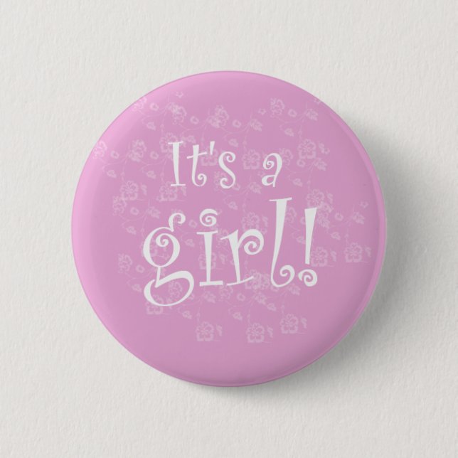 Macaron Rond 5 Cm Rose et blanc c'est une fille (Devant)