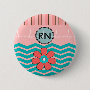 Macaron Rond 5 Cm Rose et bleu de motif de RN Chevron