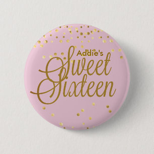 Macaron Rond 5 Cm Rose et bouton de sweet sixteen de point d'or