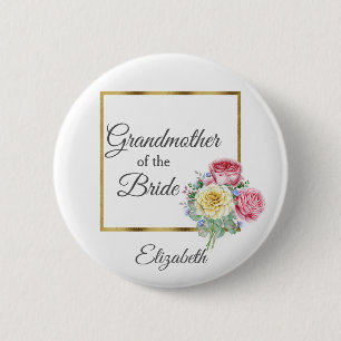 Macaron Rond 5 Cm Rose et jaune floral grand-mère de la mariée
