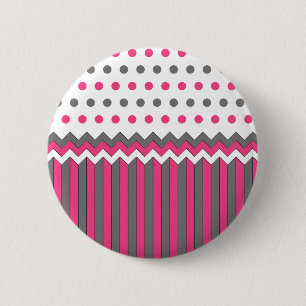 Macaron Rond 5 Cm Rose et motif gris