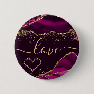 Macaron Rond 5 Cm Rose foncé et agate à paillettes de faux or pour l