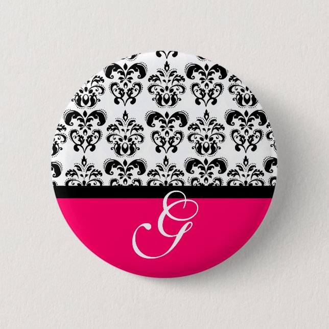 MACARON ROND 5 CM ROSE FUCHSIA NOIR BLANC MARIAGE DAMASSÉ MONOGRAM (Devant)