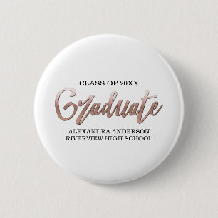 Macaron Rond 5 Cm Rose Gold Faux Foil Graduation N'importe quelle co
